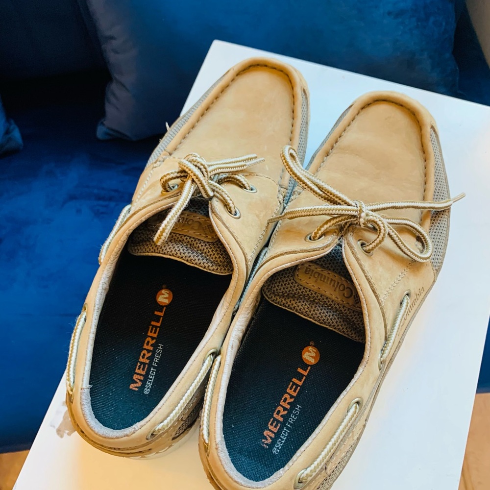 Merrell Tan Boat Shoes with Moccasin Construction